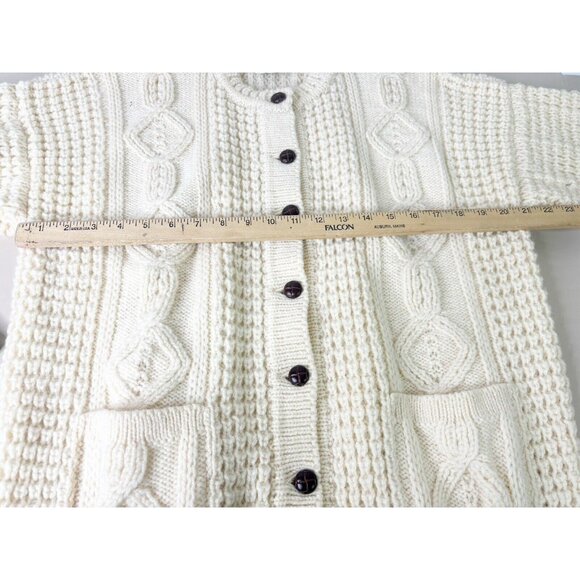 Bonner Large Irish Wool Sweater Chunky Cable Knit Fisherman Cardigan Cream New - Picture 5 of 10